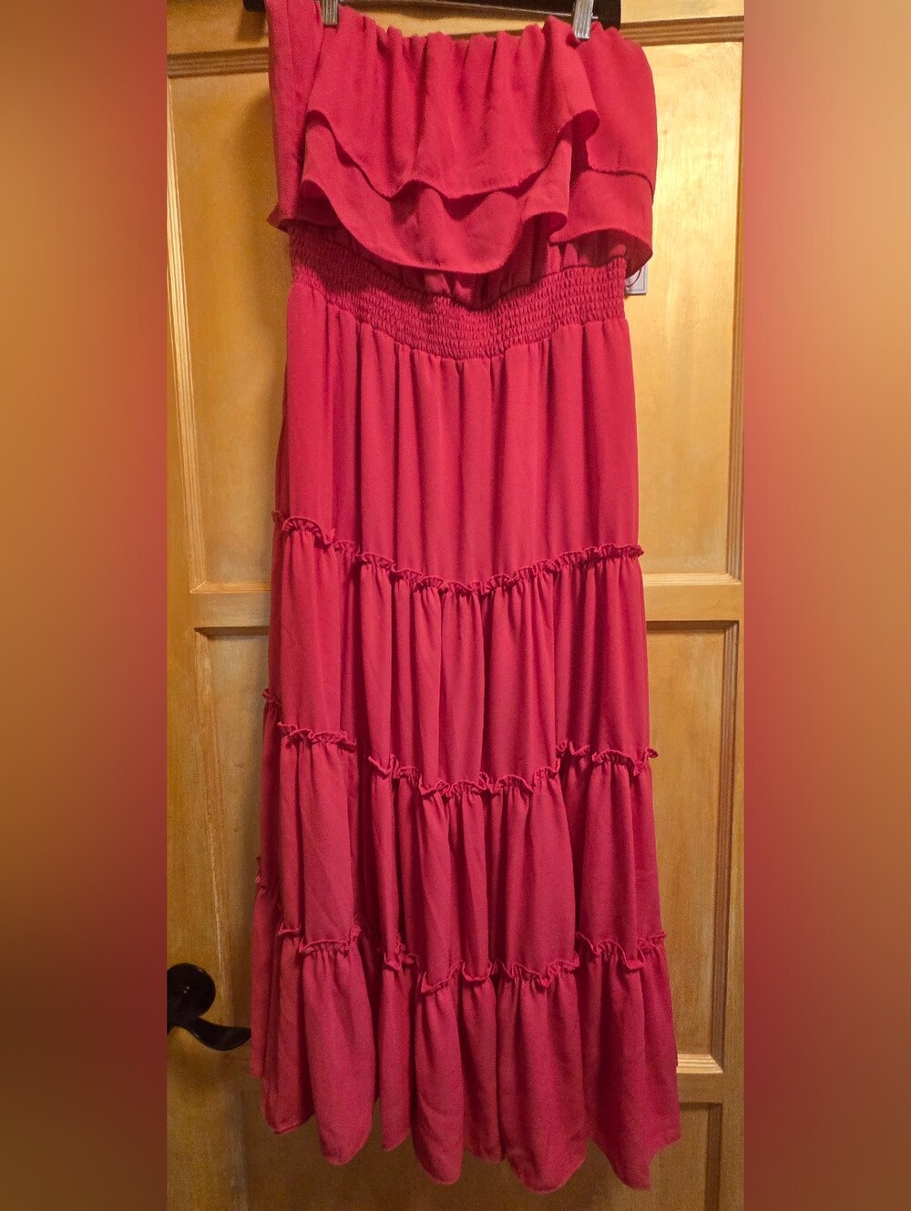 1. State Red Tiered Maxi Strapless Dress - L NWT
